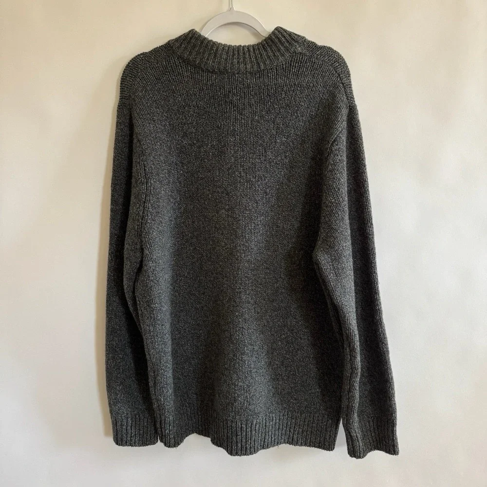 L.L. Bean Vintage Mens Lambswool Henley‎ Sweater XL Gray Thick Fisherman